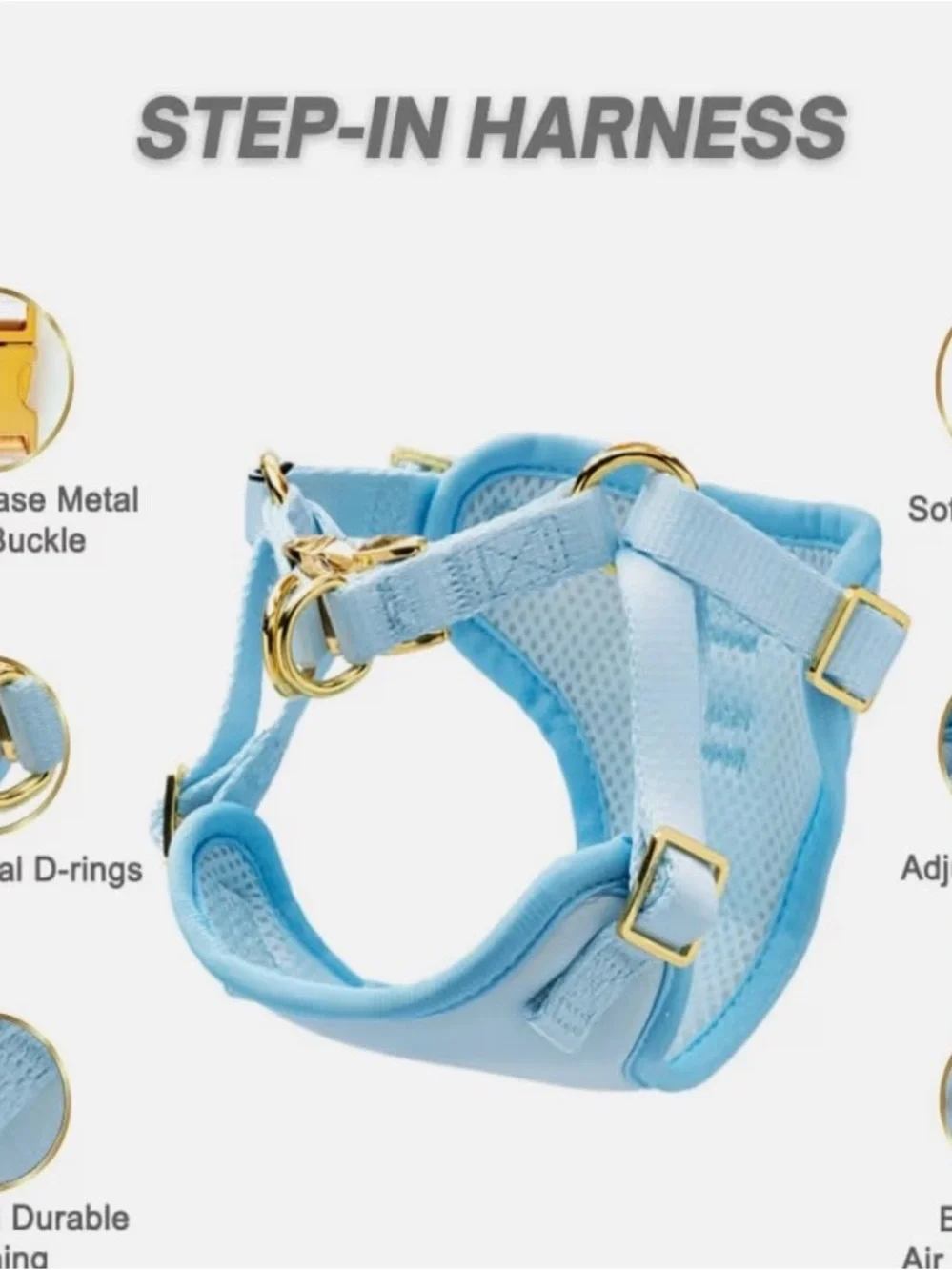 NEW Light Blue Dog Harness with Removable Plaid Bow - size M